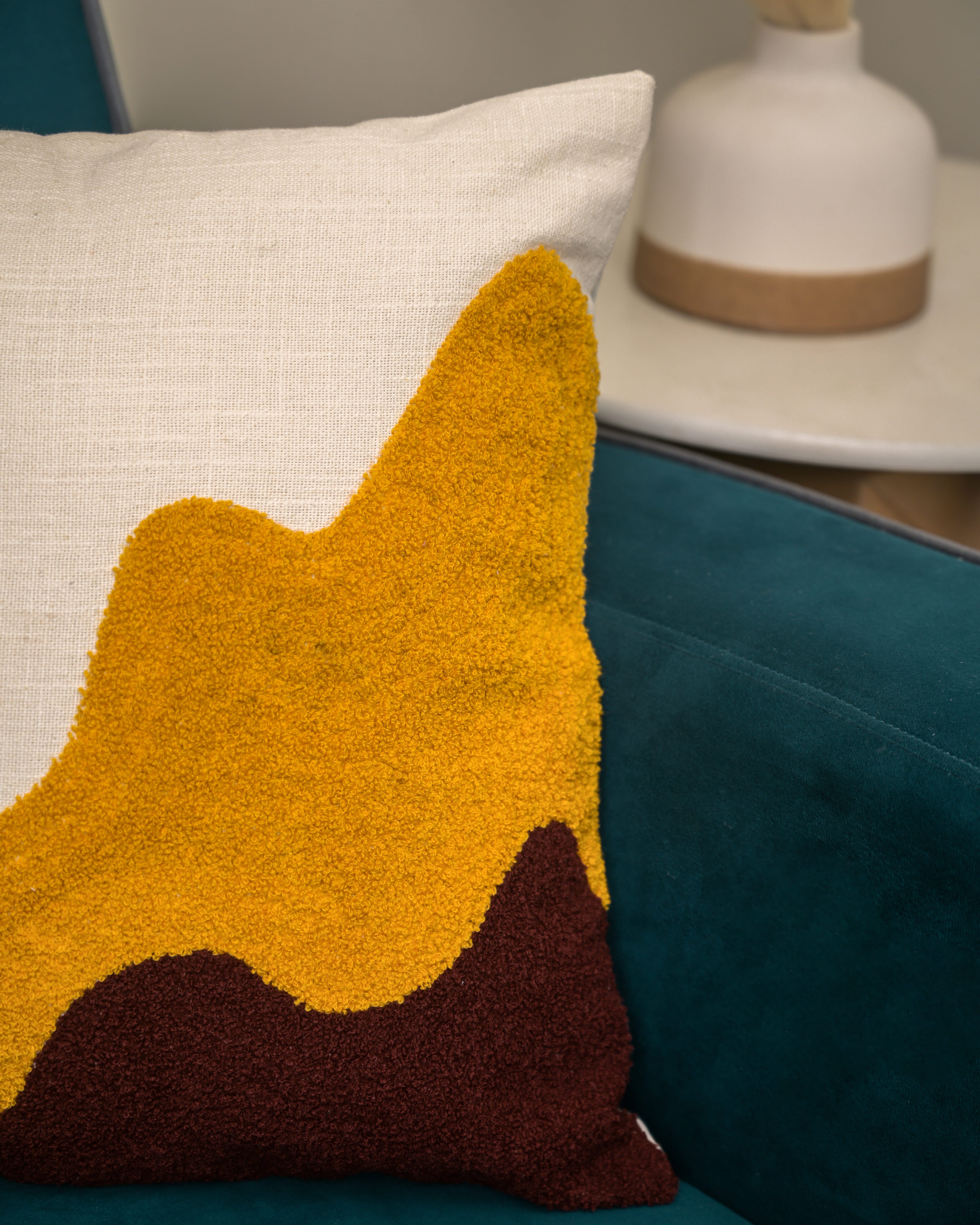 "Golden Dunes" Punch Needle Embroidered Cushion Cover