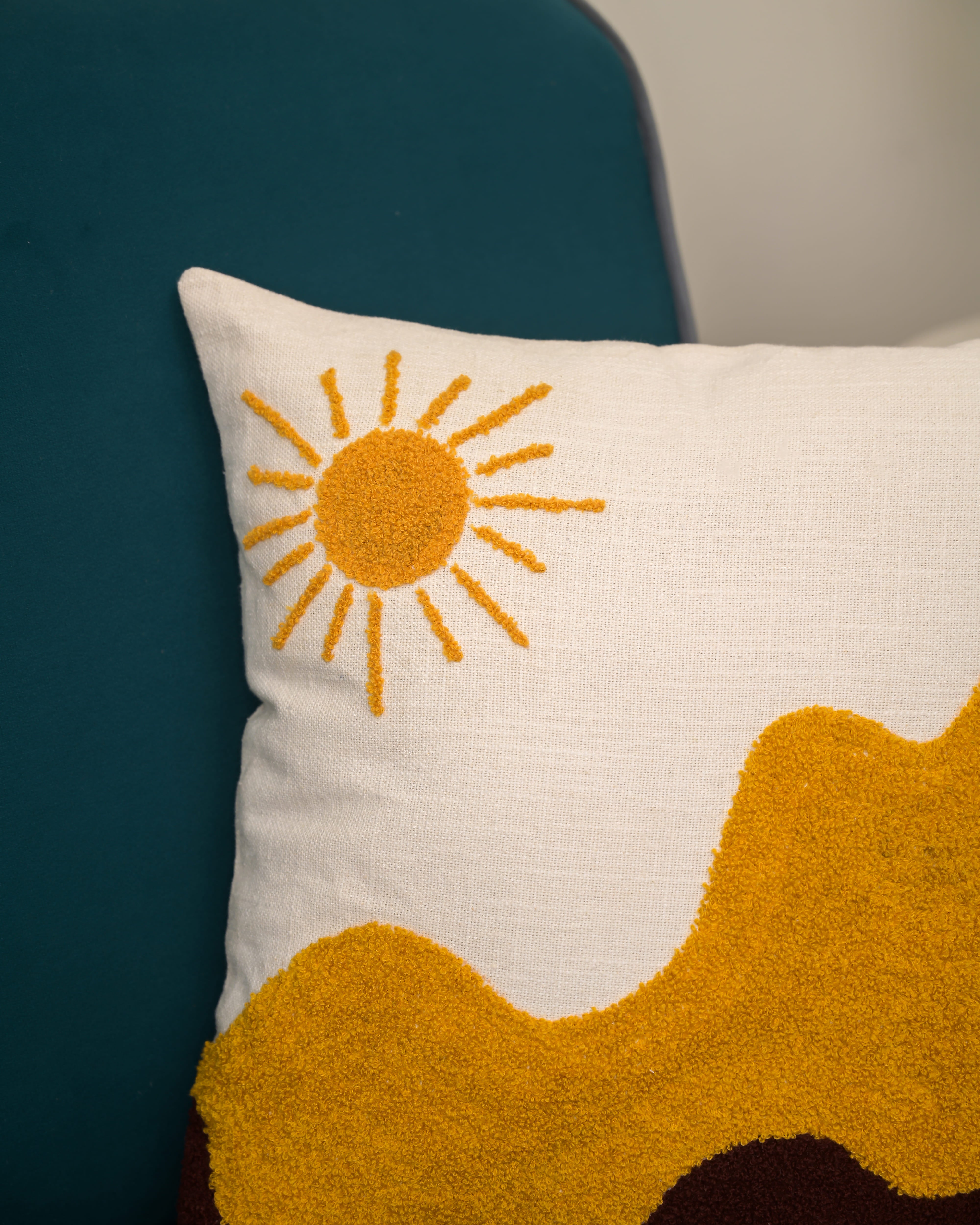 "Golden Dunes" Punch Needle Embroidered Cushion Cover