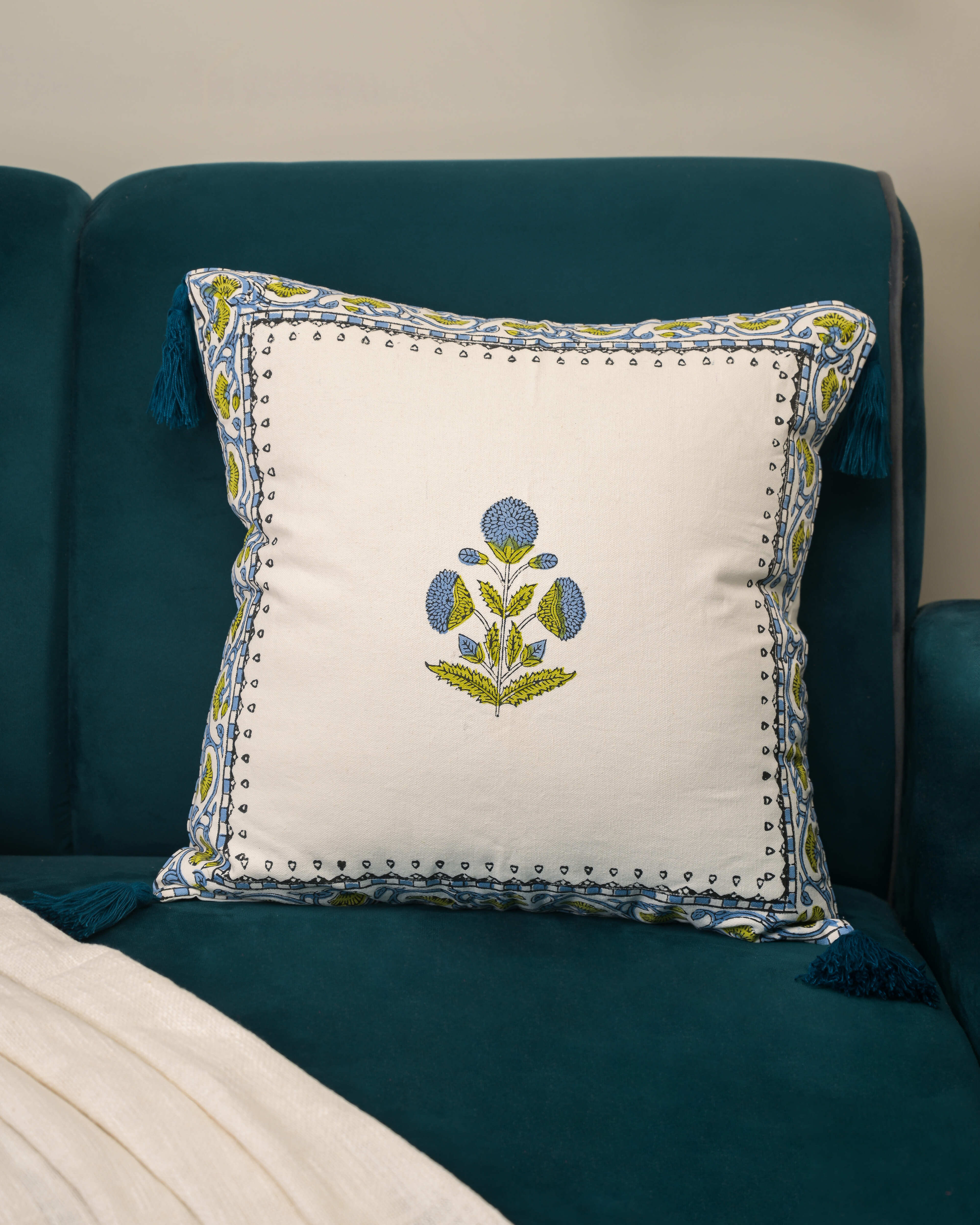 "Blue Bloom" Handblock Cushion Cover