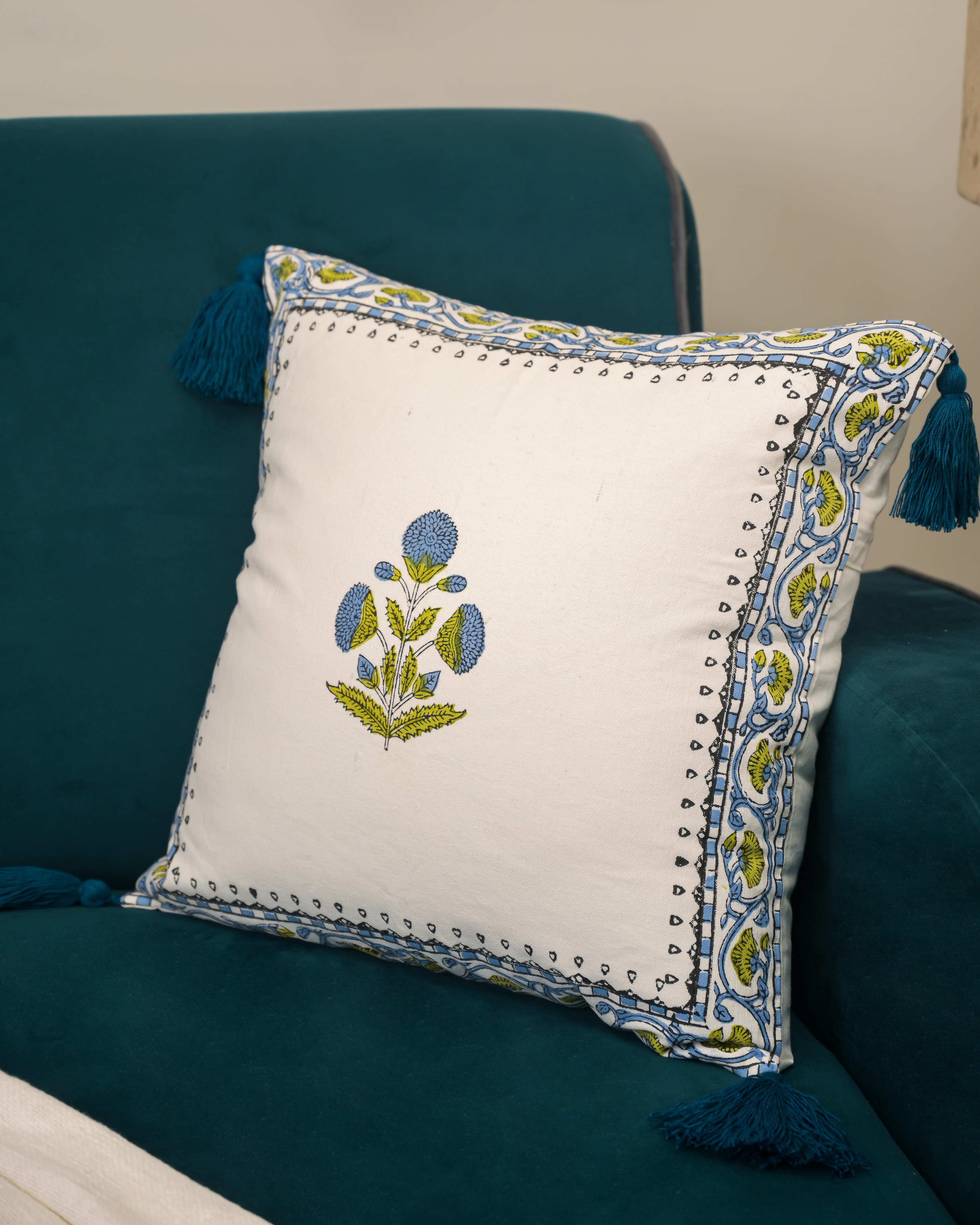 "Blue Bloom" Handblock Cushion Cover