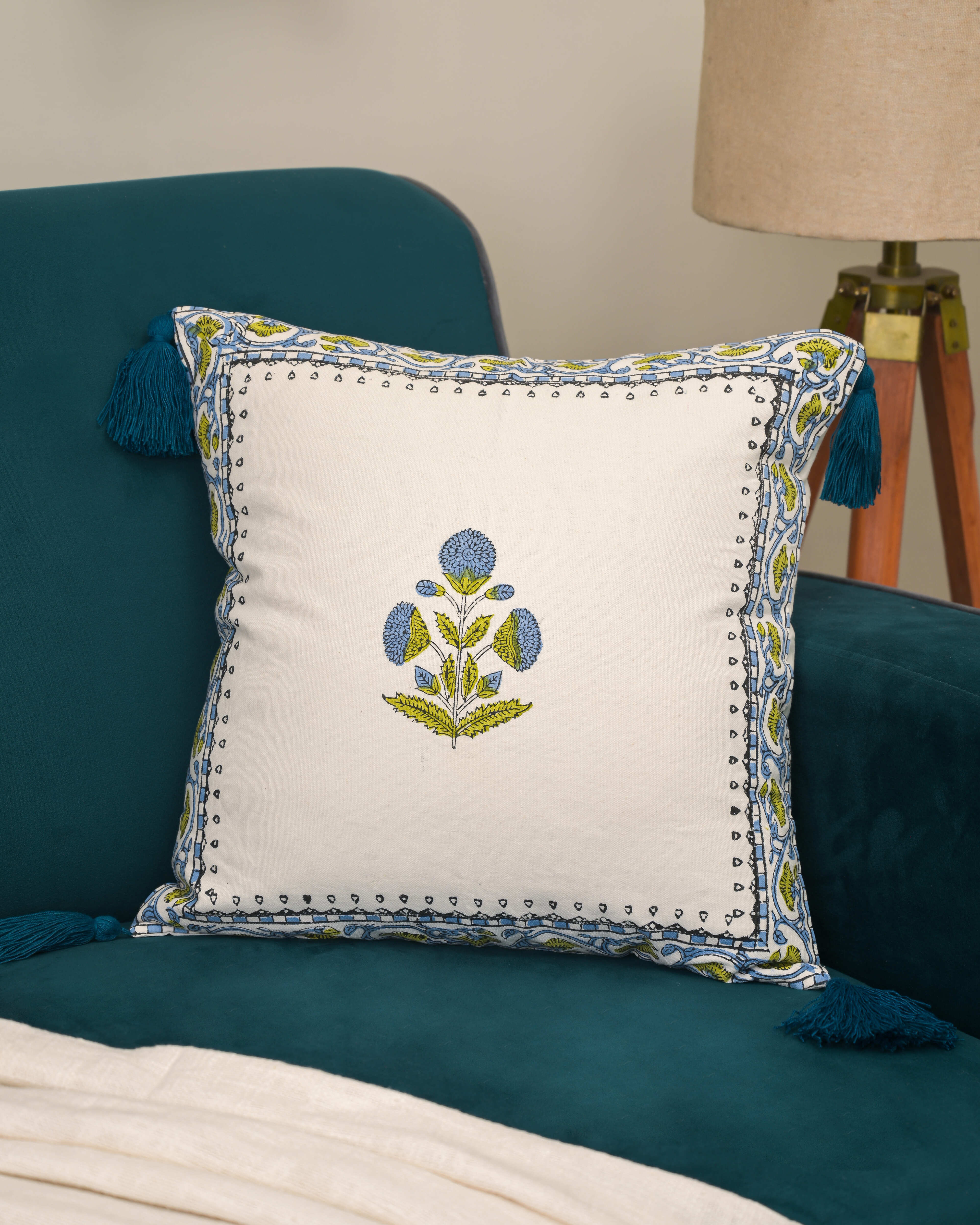 "Blue Bloom" Handblock Cushion Cover