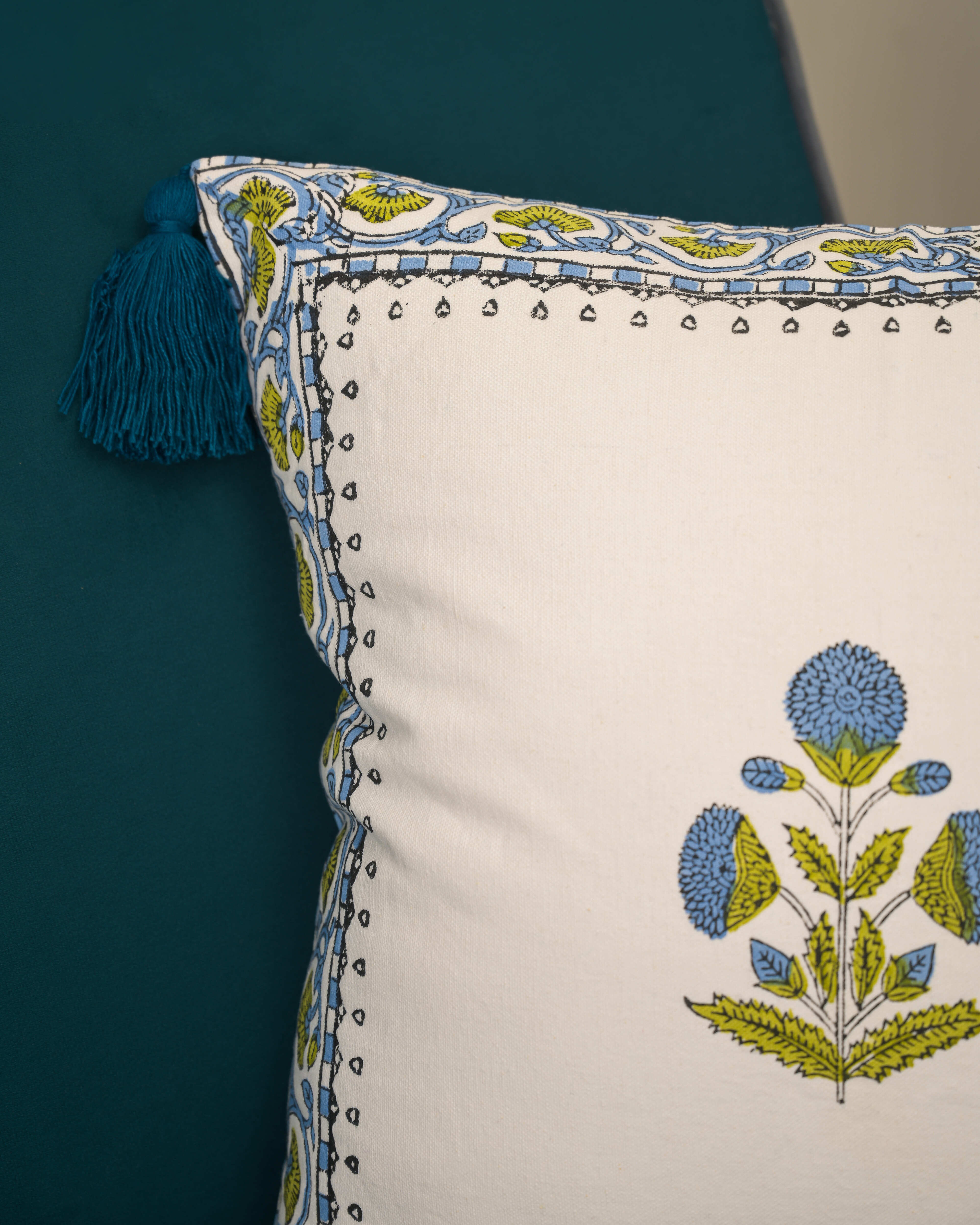 "Blue Bloom" Handblock Cushion Cover
