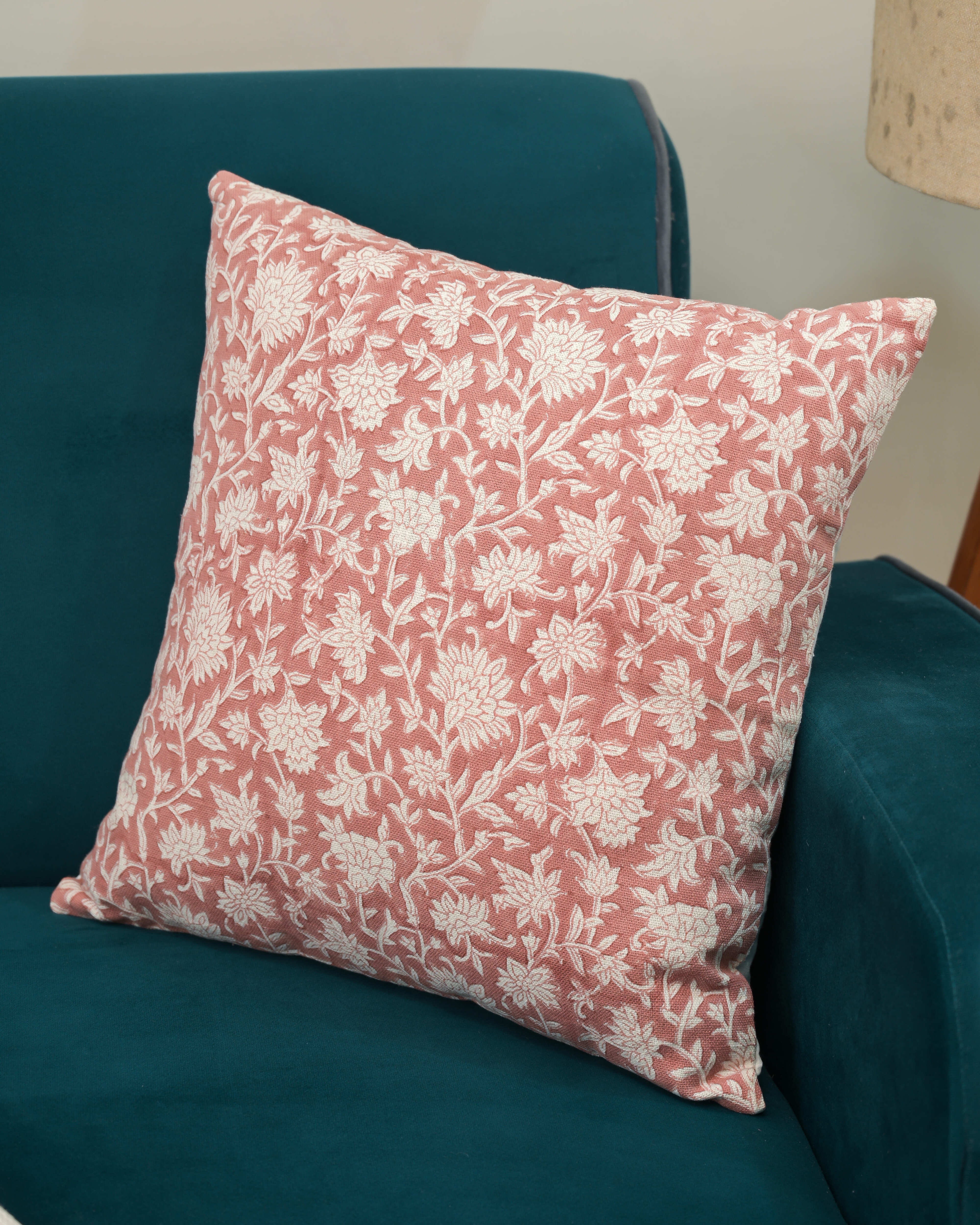 “Blush Bloom” Handblock Cushion Cover