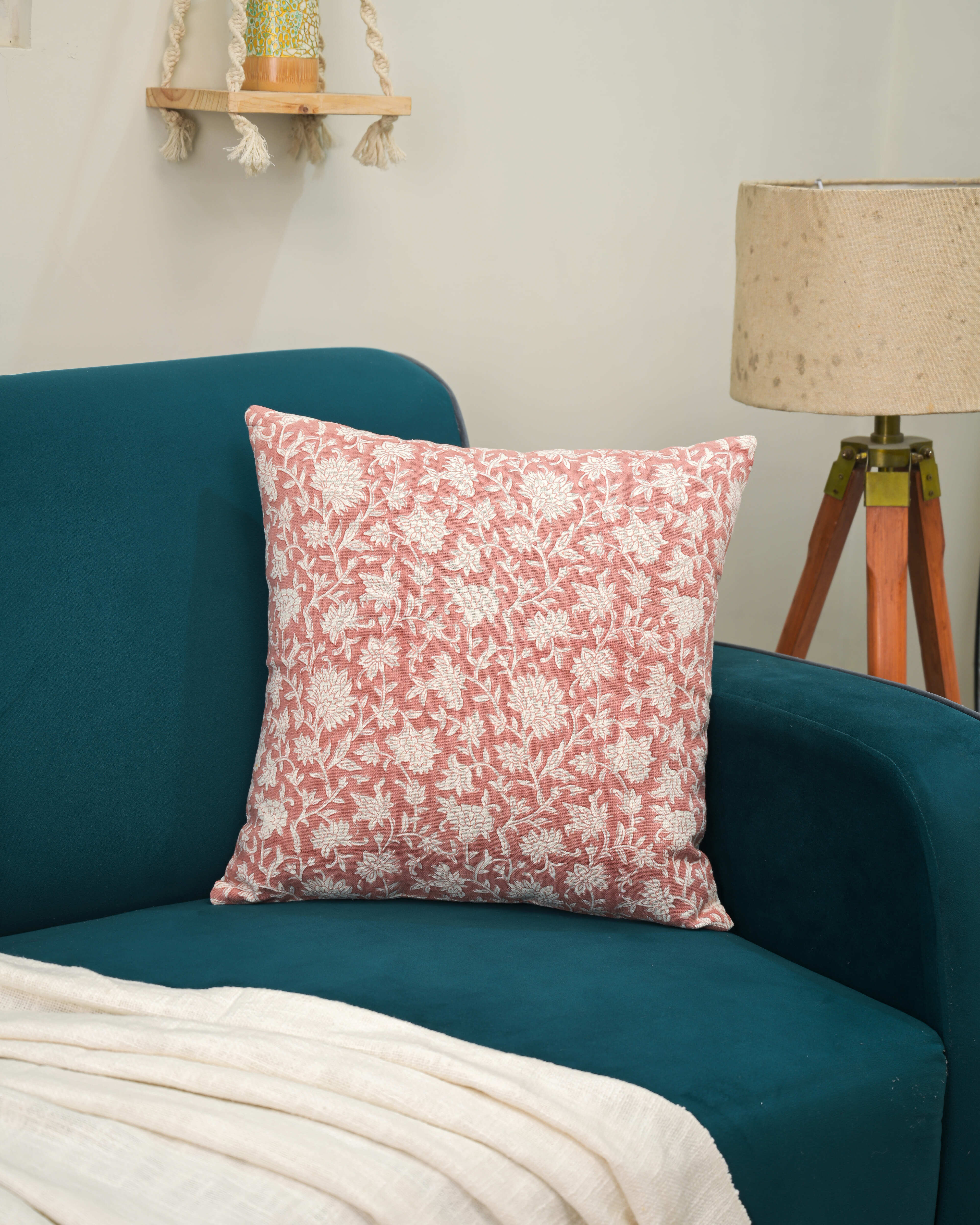 “Blush Bloom” Handblock Cushion Cover