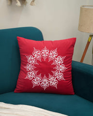 “Crimson Royale” Embroidered Cushion Cover