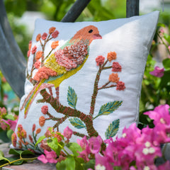Hand Embroidered Birds Of Paradise Cushion Cover for Sofa