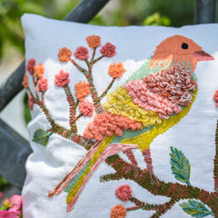 Hand Embroidered Birds Of Paradise Cushion Cover for Sofa