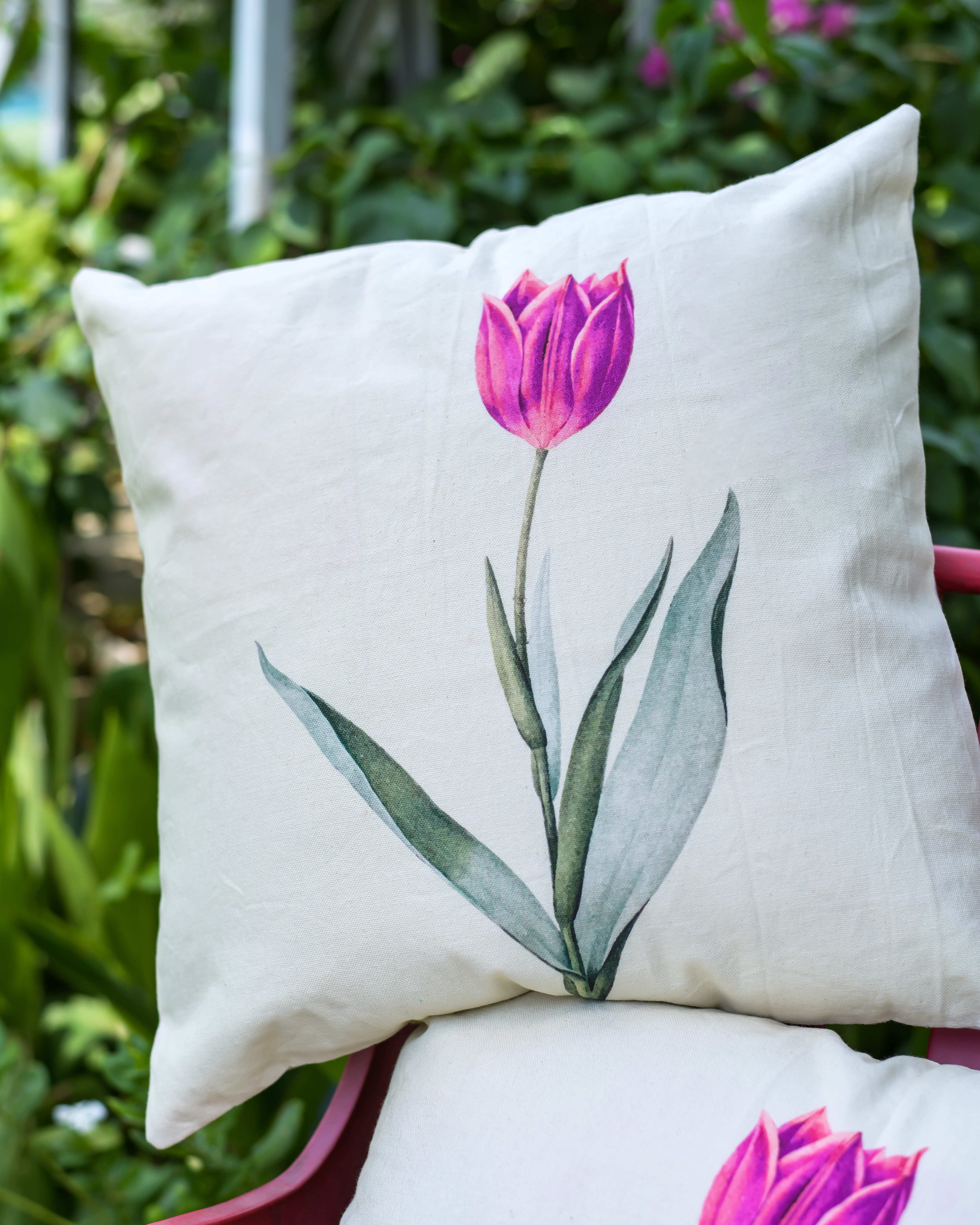 "Petal Up!" Tulip Digital Print Cotton Cushion Cover