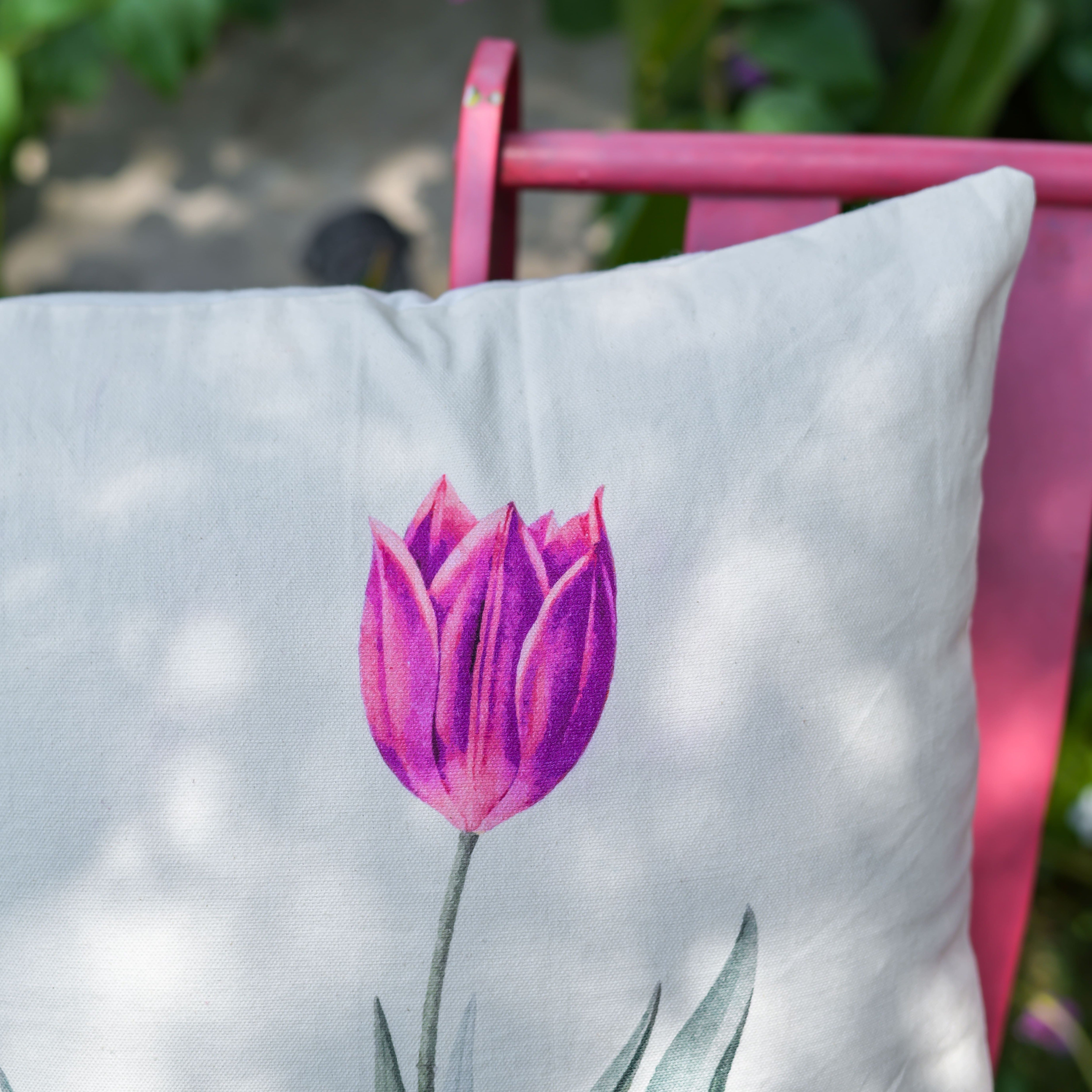 "Petal Up!" Tulip Digital Print Cotton Cushion Cover