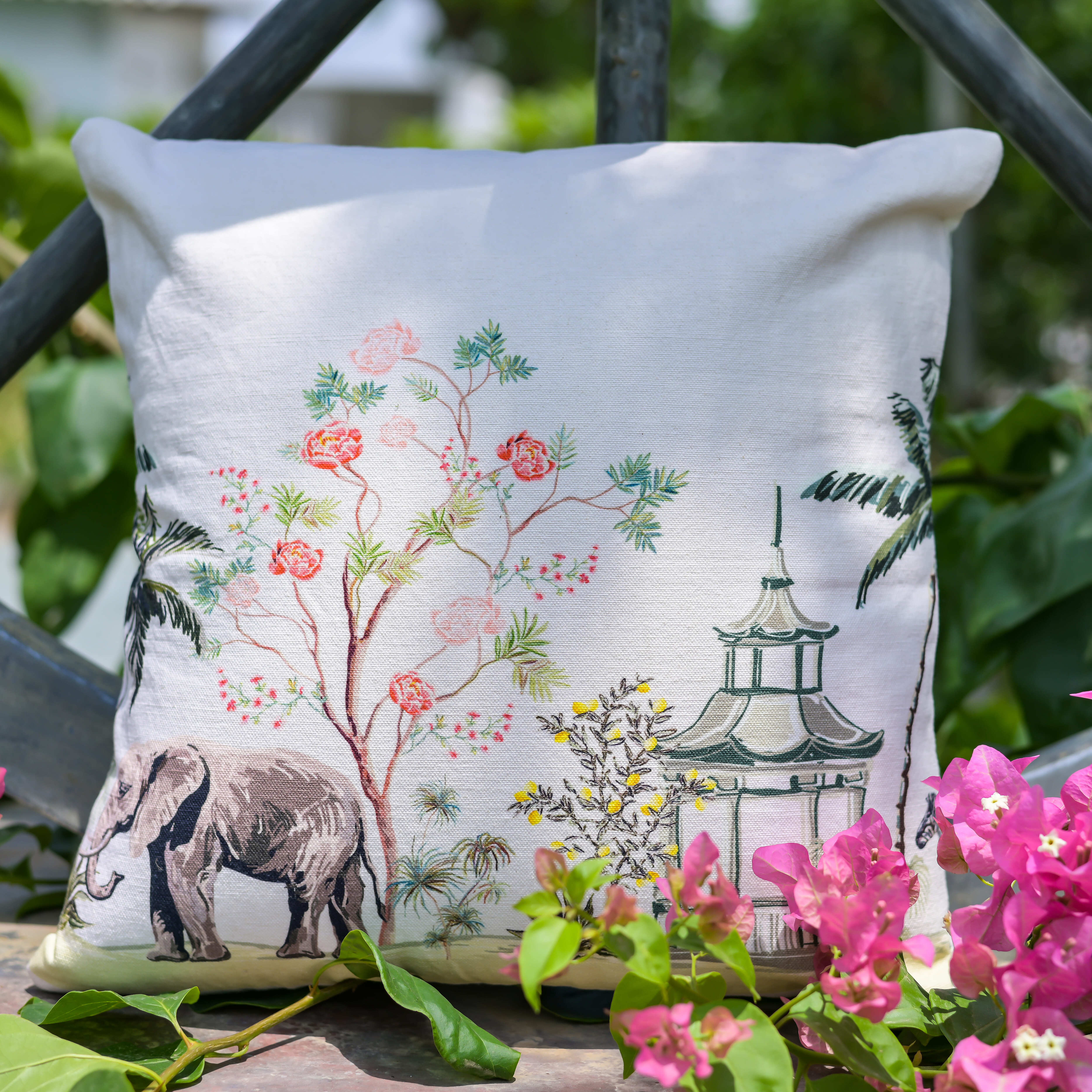 "Garden Parade" Digitally Printed Cotton Cushion Cover