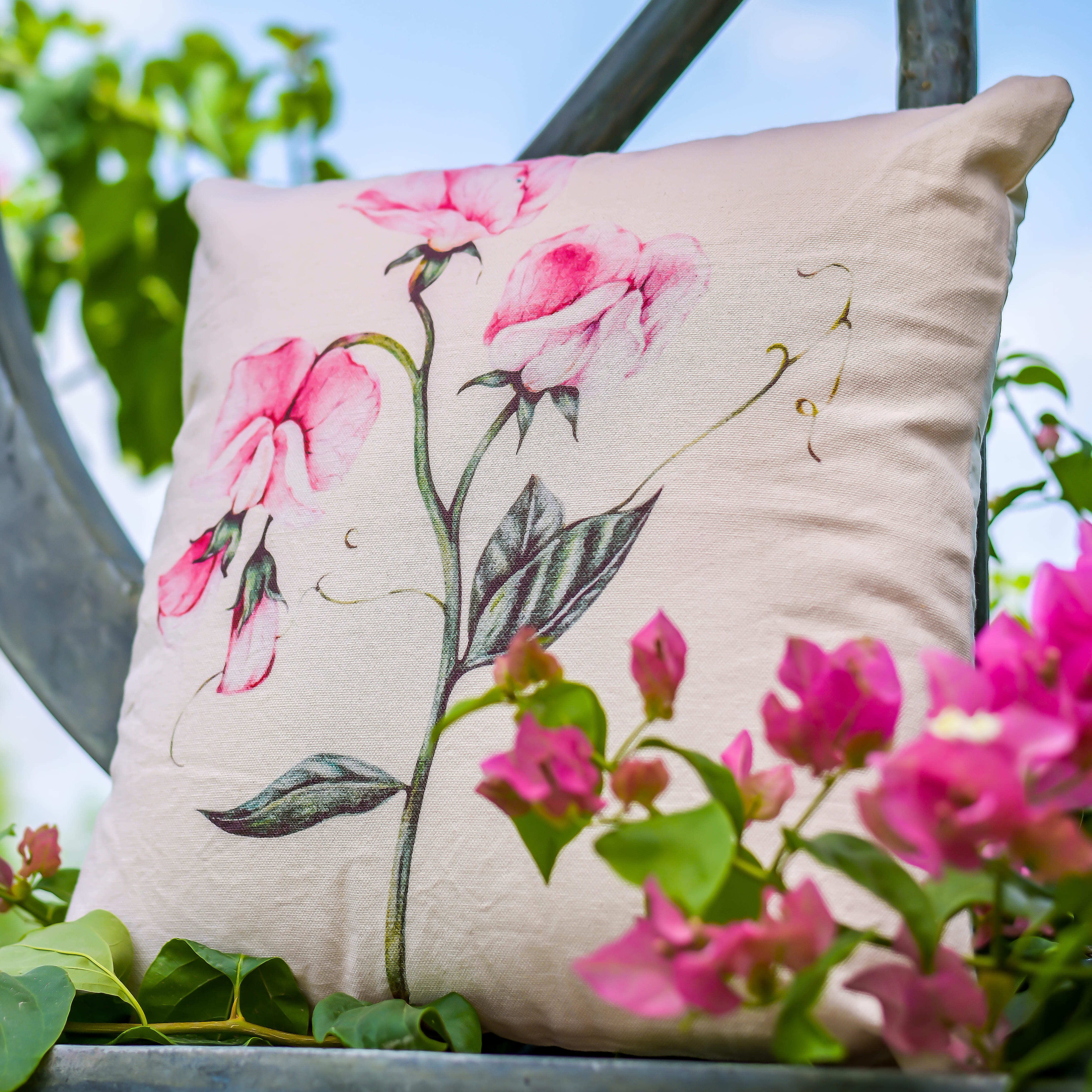 "Blush Vine" Digitally Printed Cotton Cushion Cover