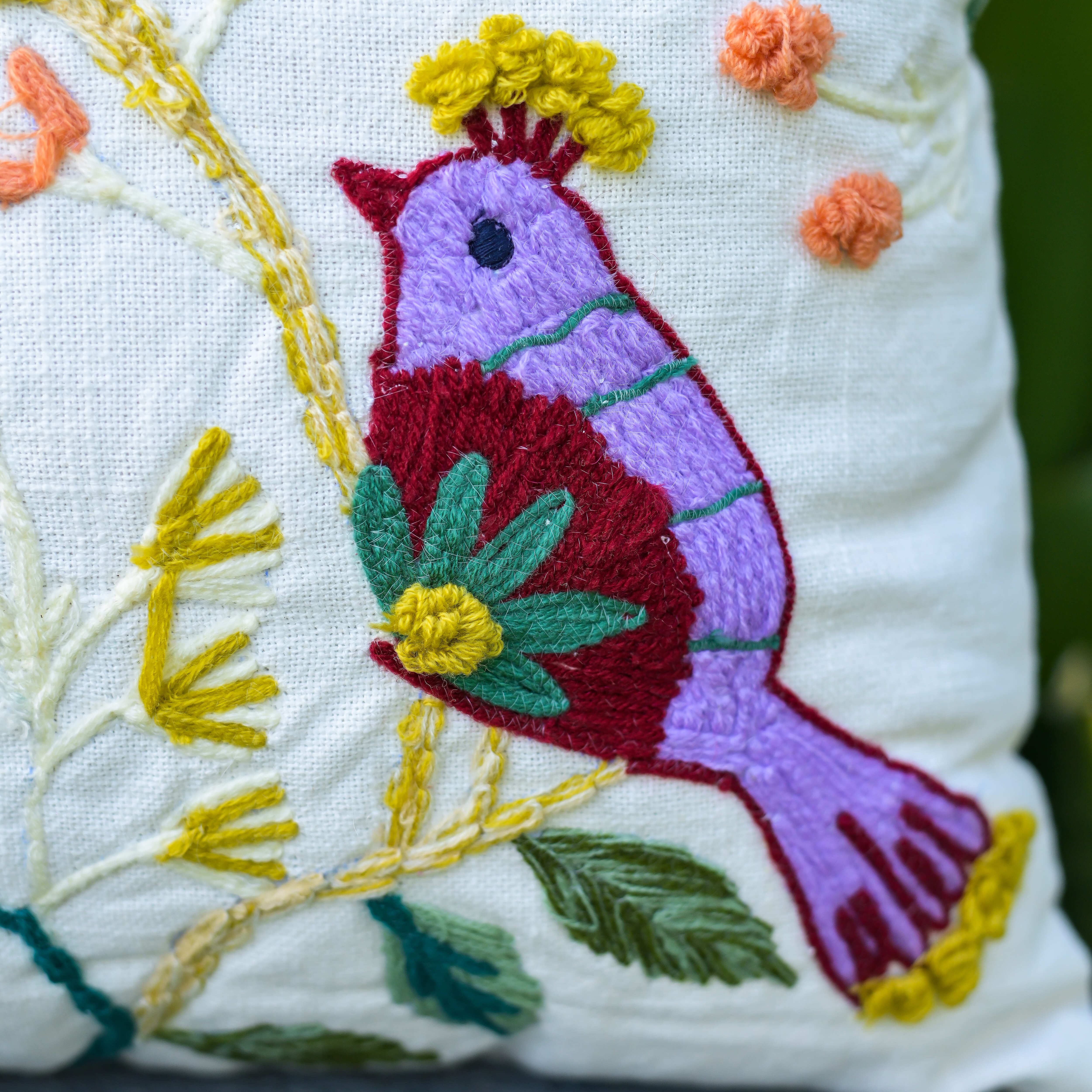 "Birdsong Garden" Hand Embroidered Cushion Cover