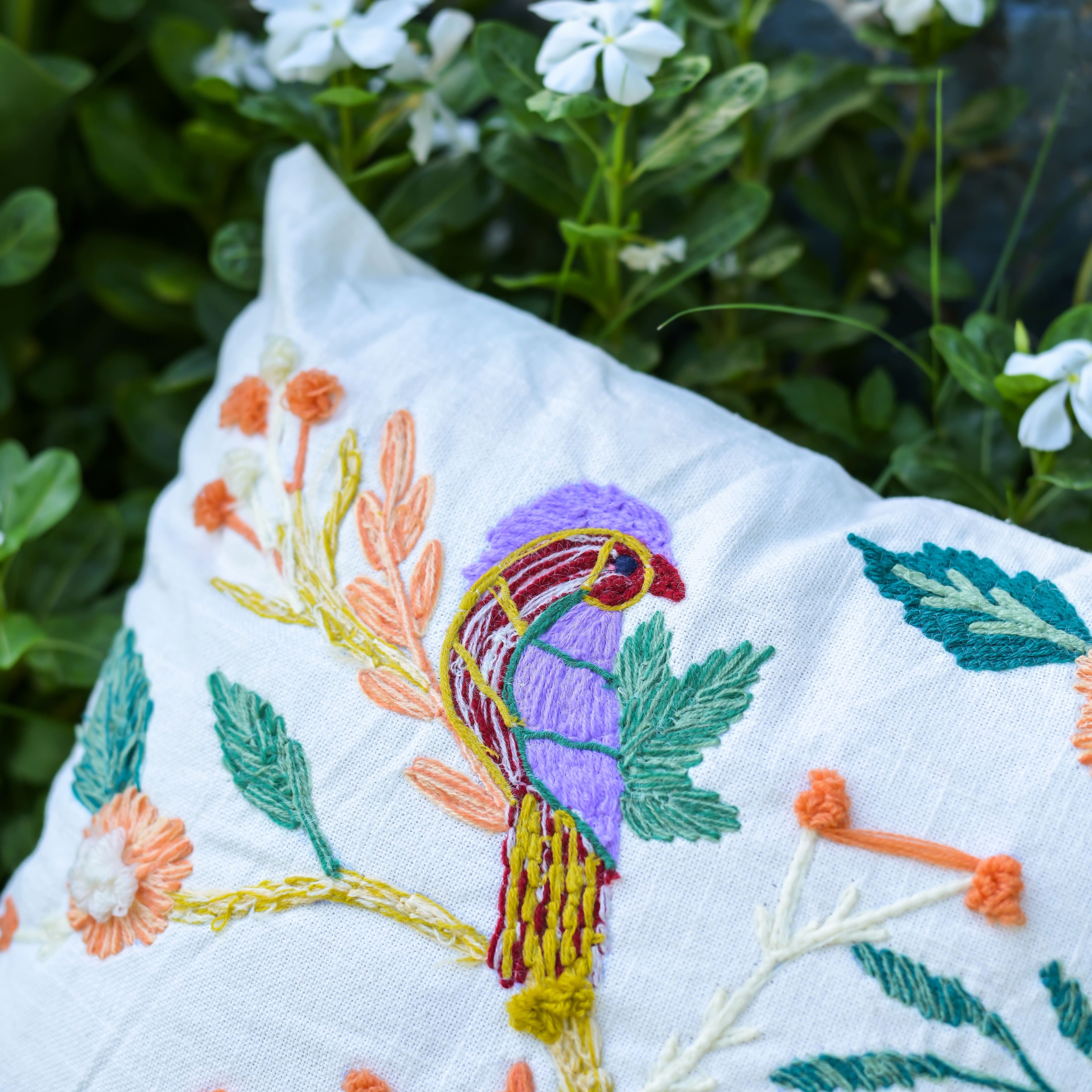 "Birdsong Garden" Hand Embroidered Cushion Cover