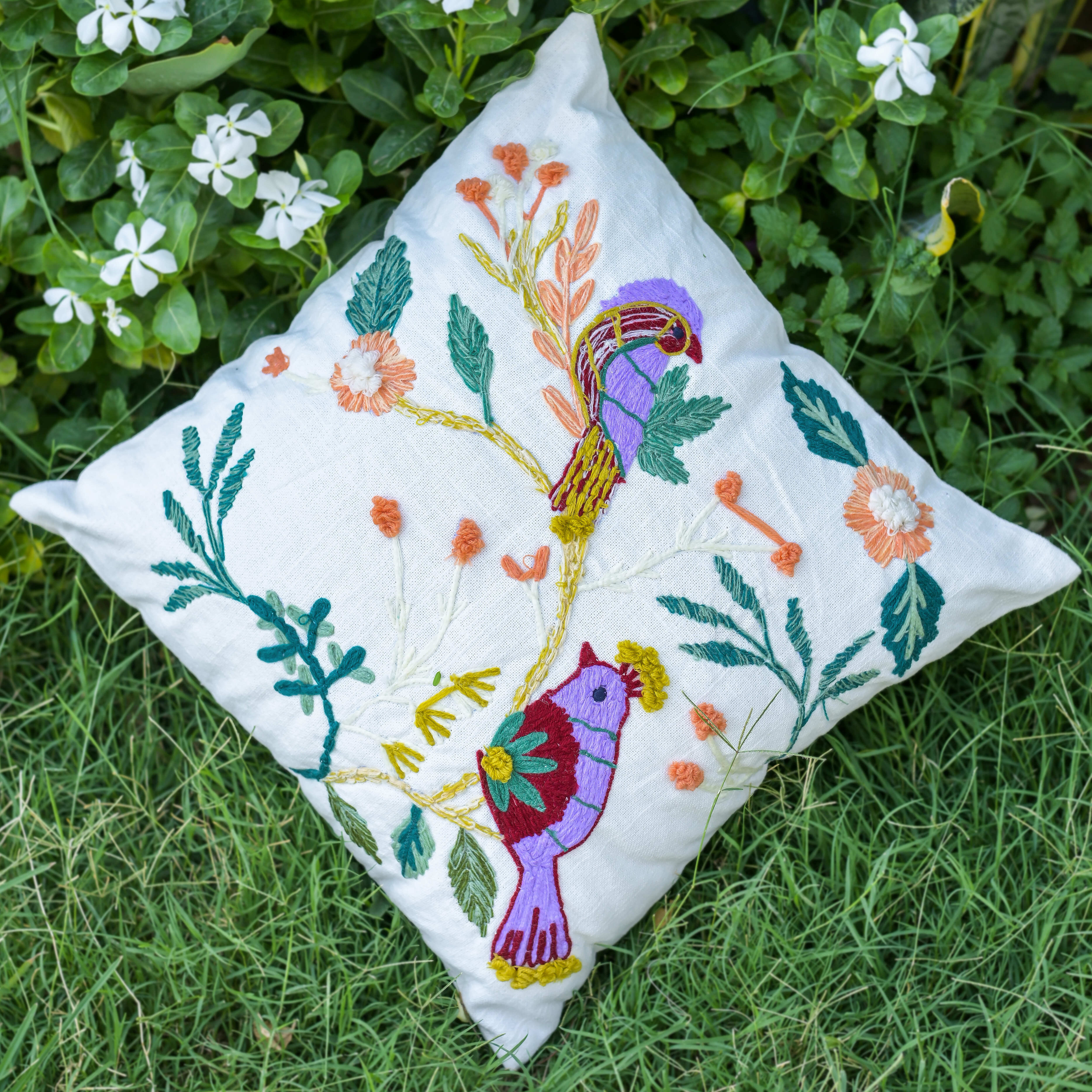 "Birdsong Garden" Hand Embroidered Cushion Cover