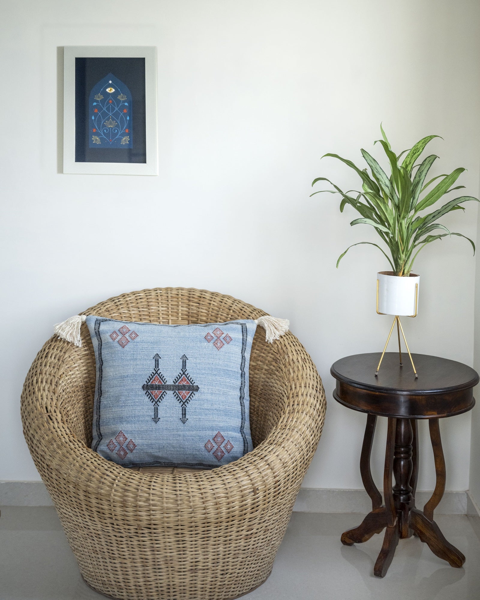 "Atlas Indigo" Embroidered Cactus Silk Cushion Cover