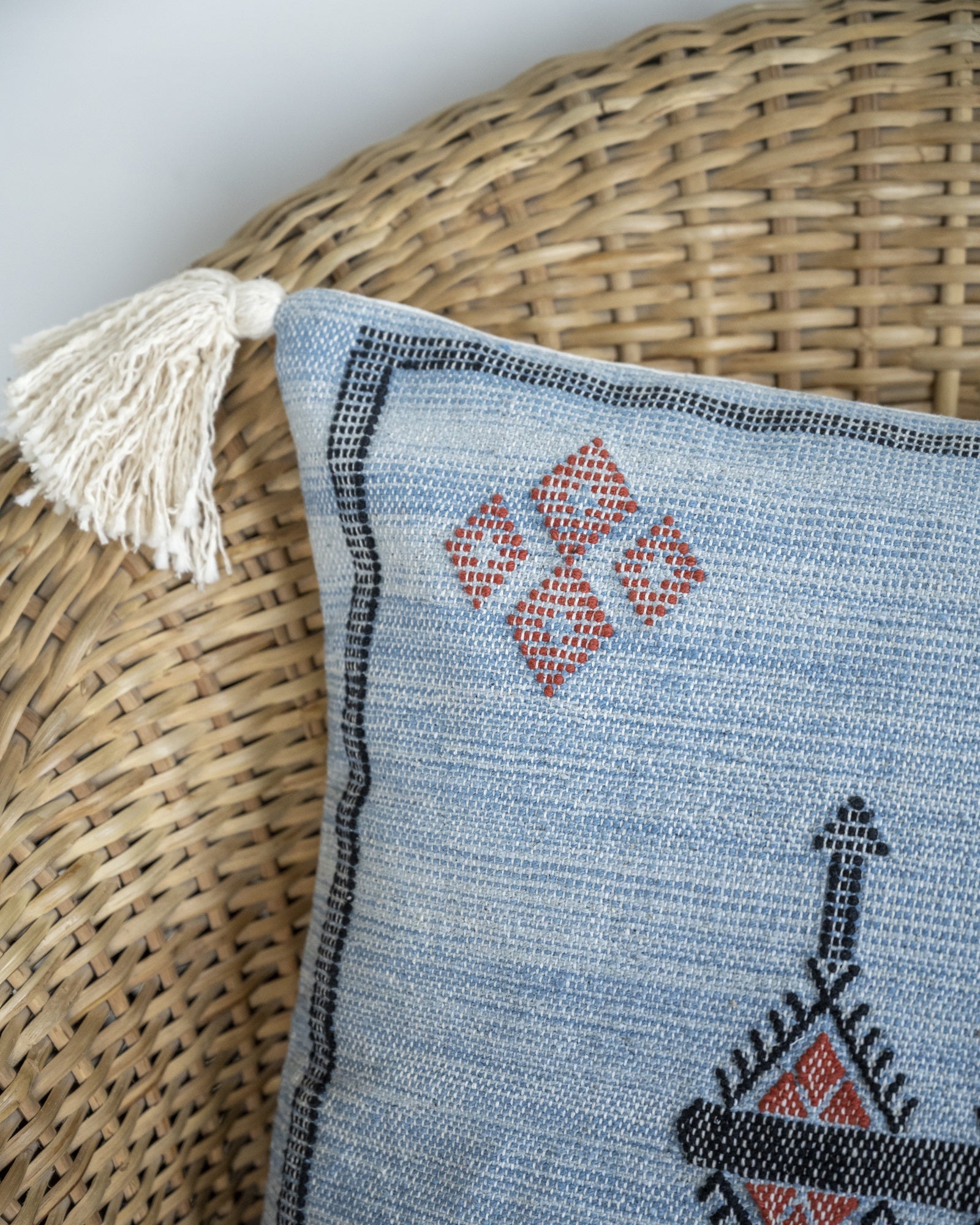 "Atlas Indigo" Embroidered Cactus Silk Cushion Cover