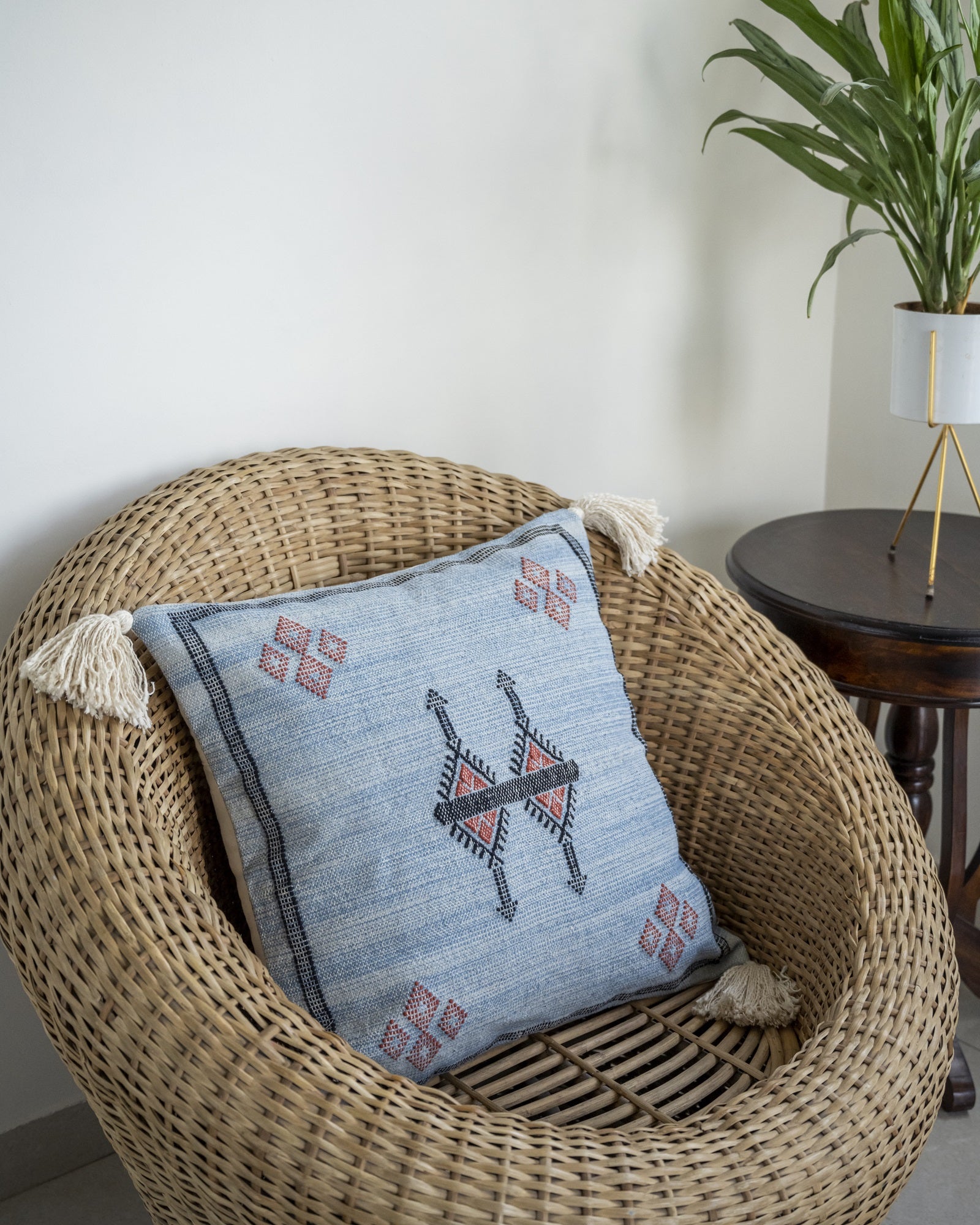 "Atlas Indigo" Embroidered Cactus Silk Cushion Cover
