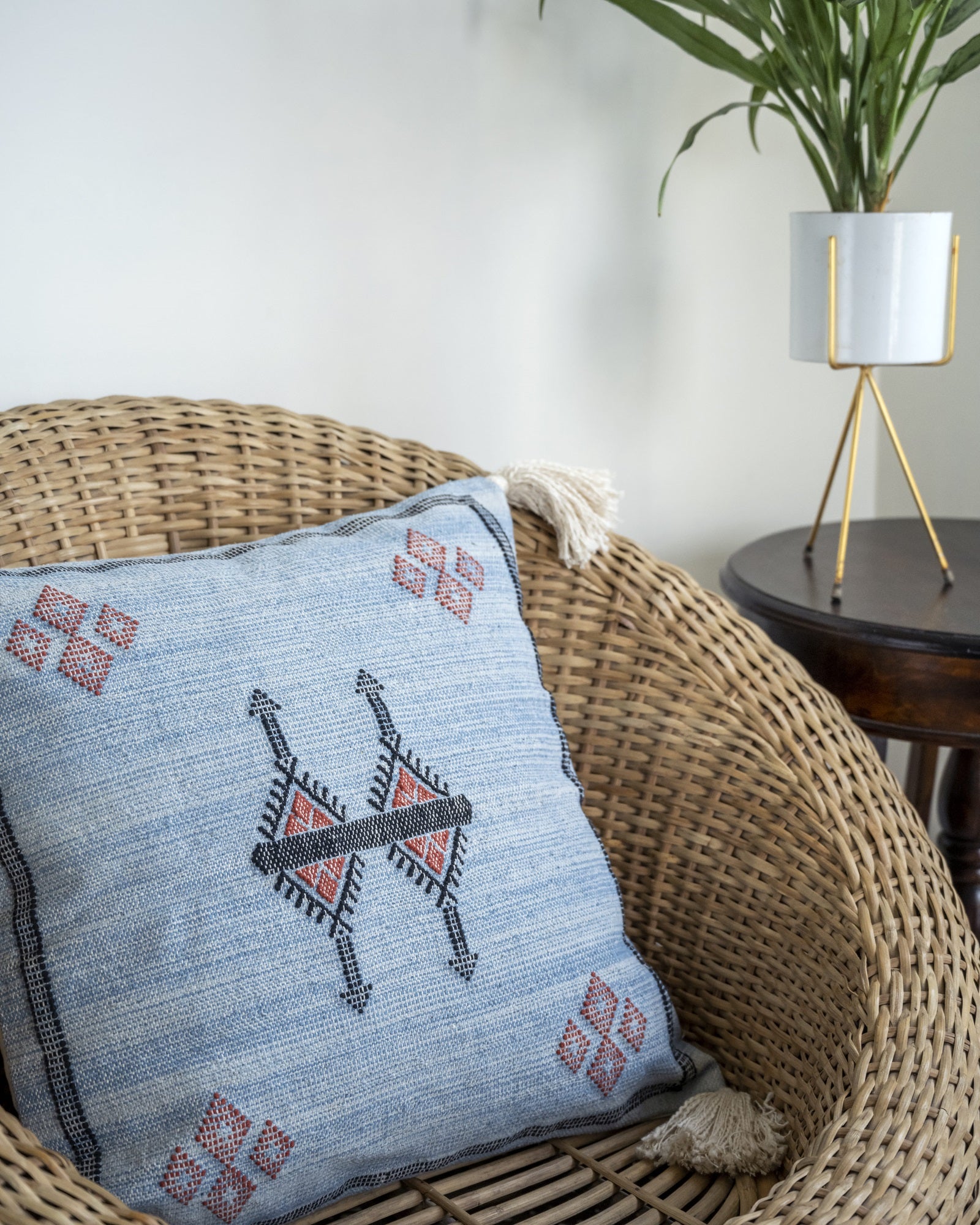 "Atlas Indigo" Embroidered Cactus Silk Cushion Cover