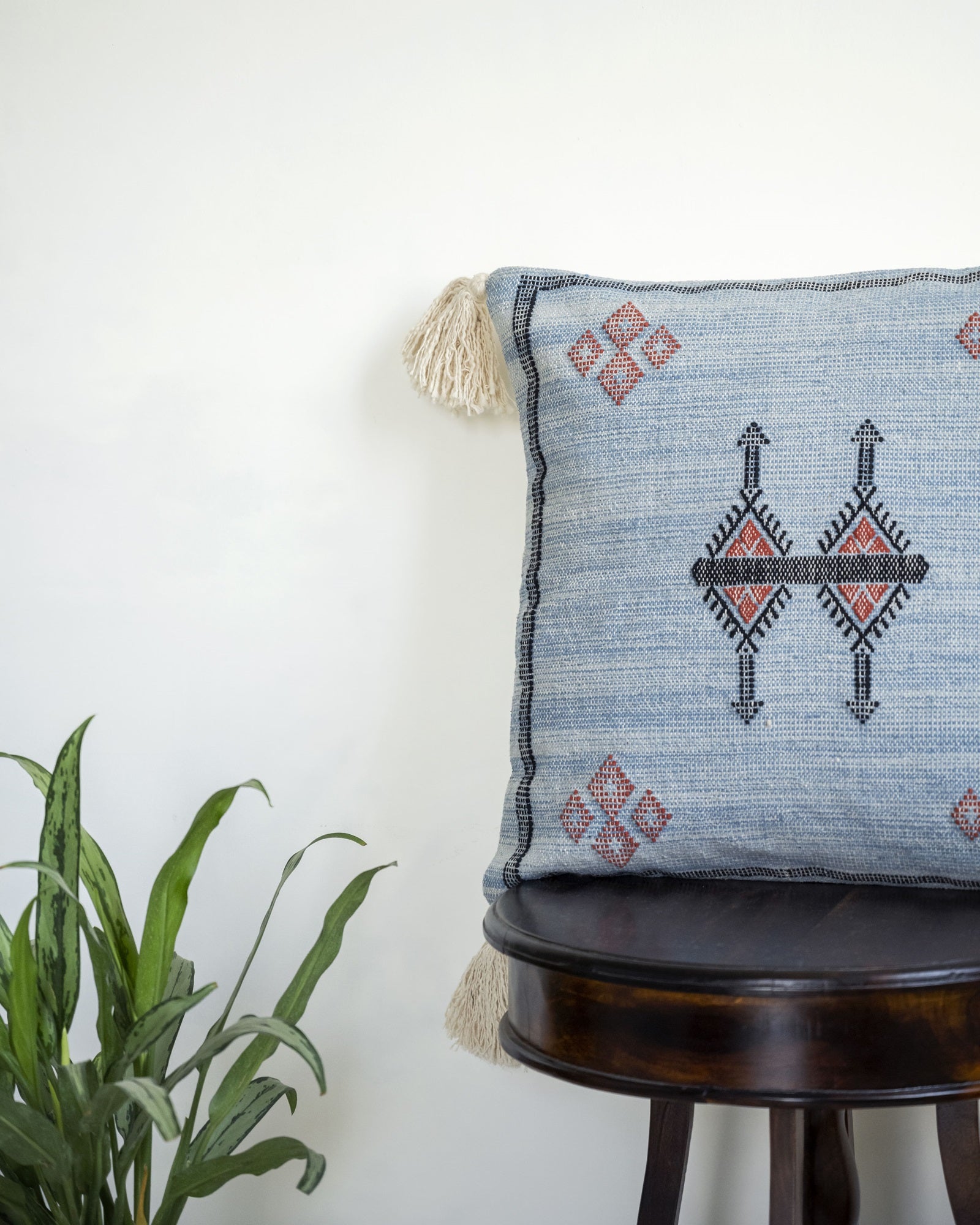 "Atlas Indigo" Embroidered Cactus Silk Cushion Cover