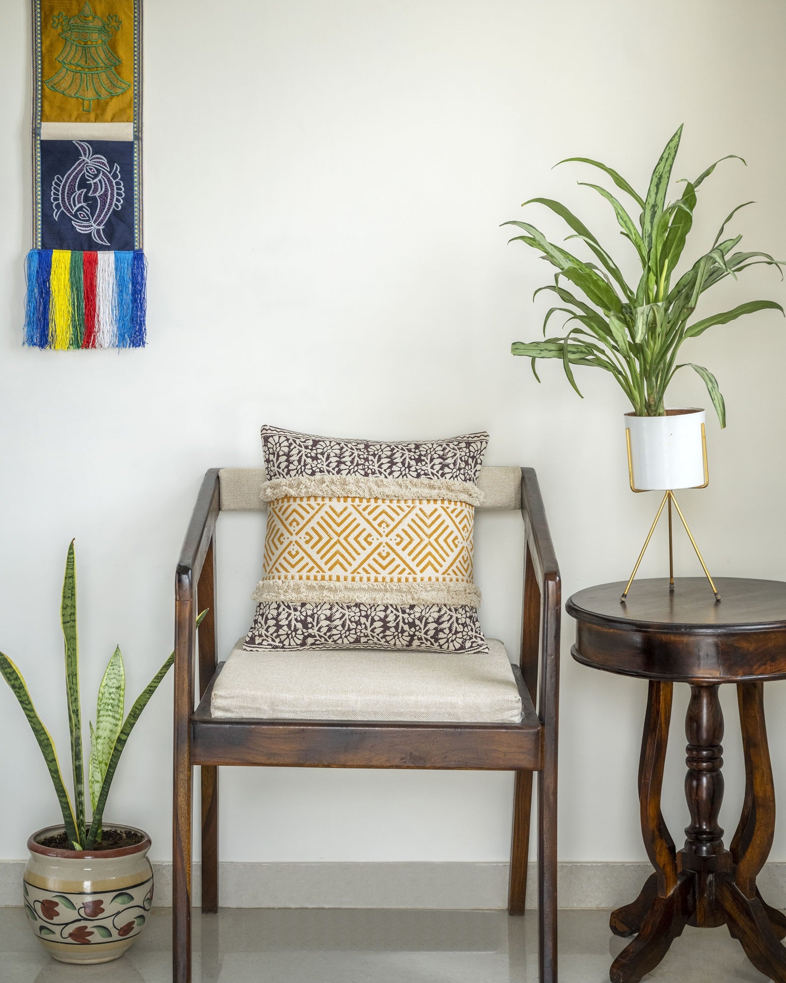 Geometric Hand Block Printed Cushion Cover 16x16 In
