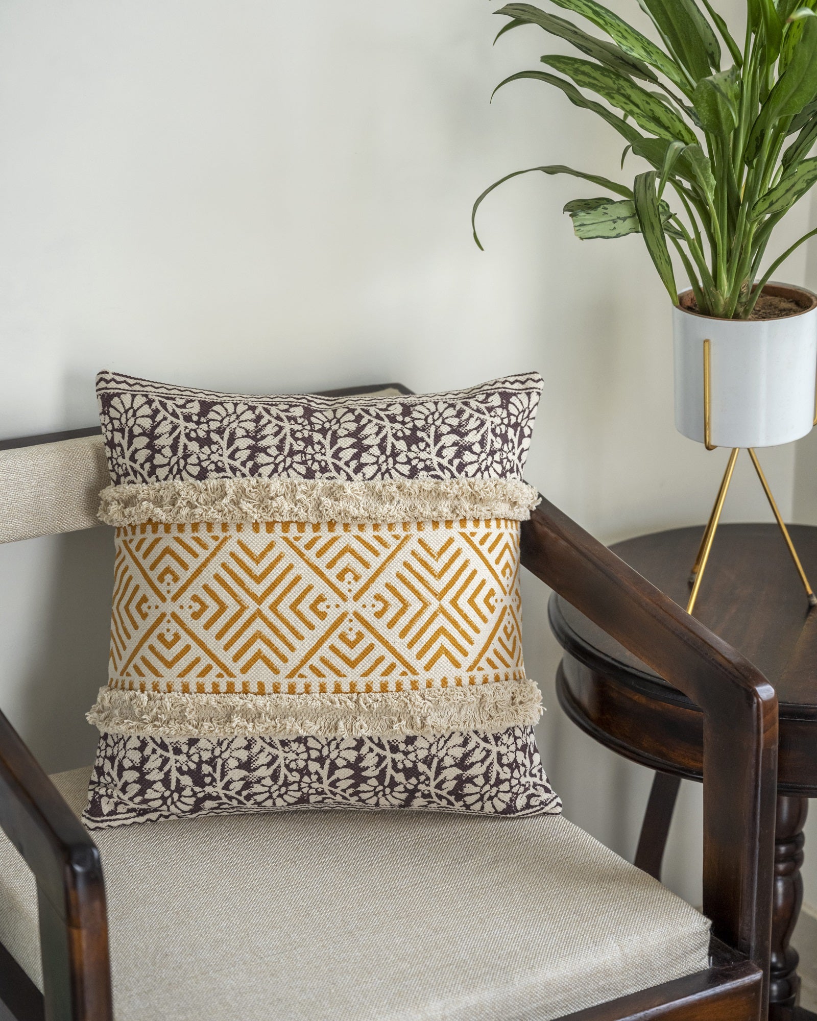 Geometric Hand Block Printed Cushion Cover 16x16 In