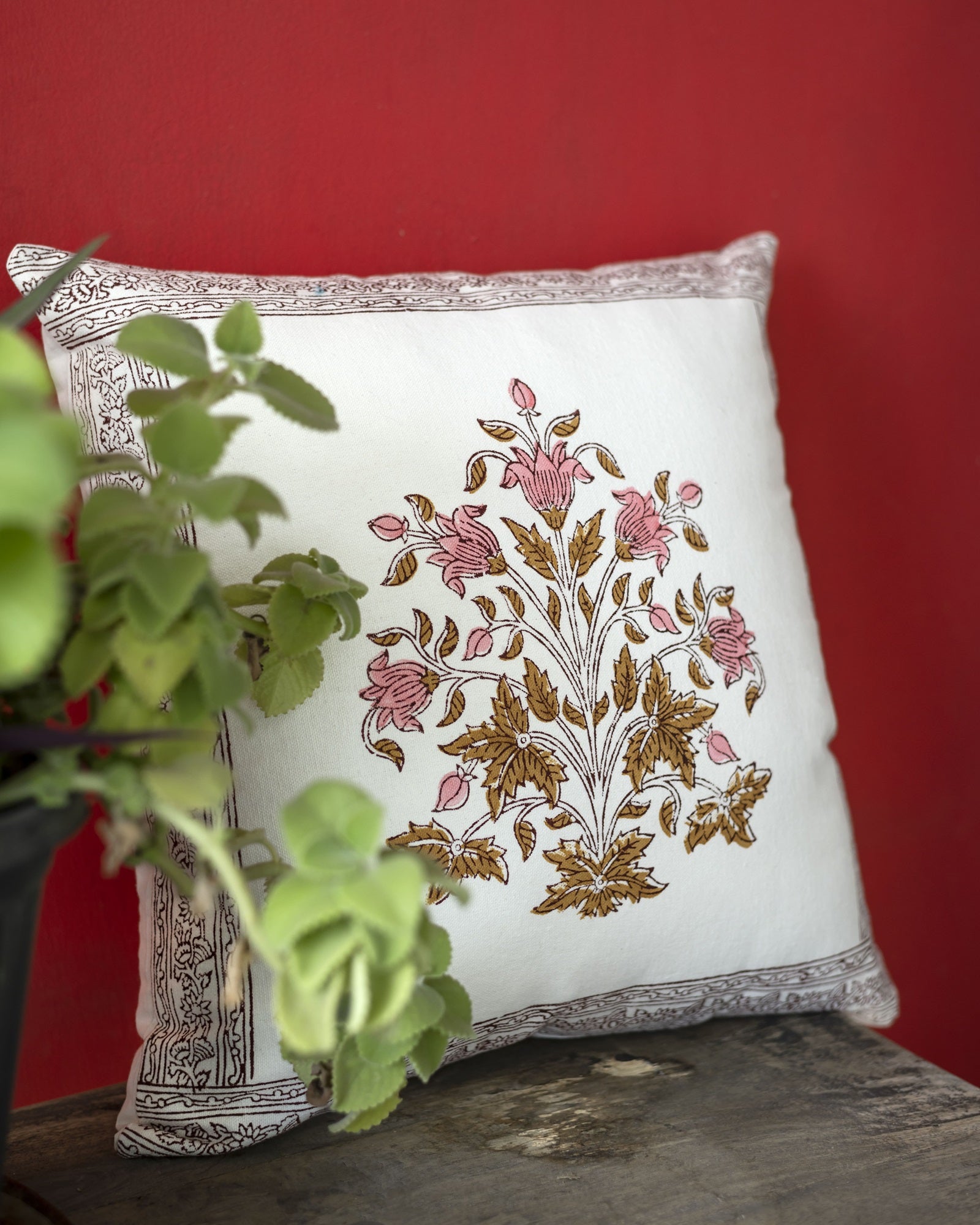 "Rosette Grove" Block Printed Cushion Cover