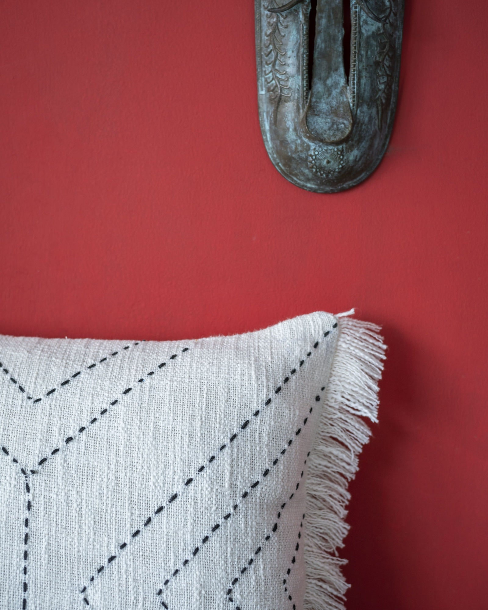 "Slate Stitch" Hand-Kantha Cotton Slub Cushion Cover