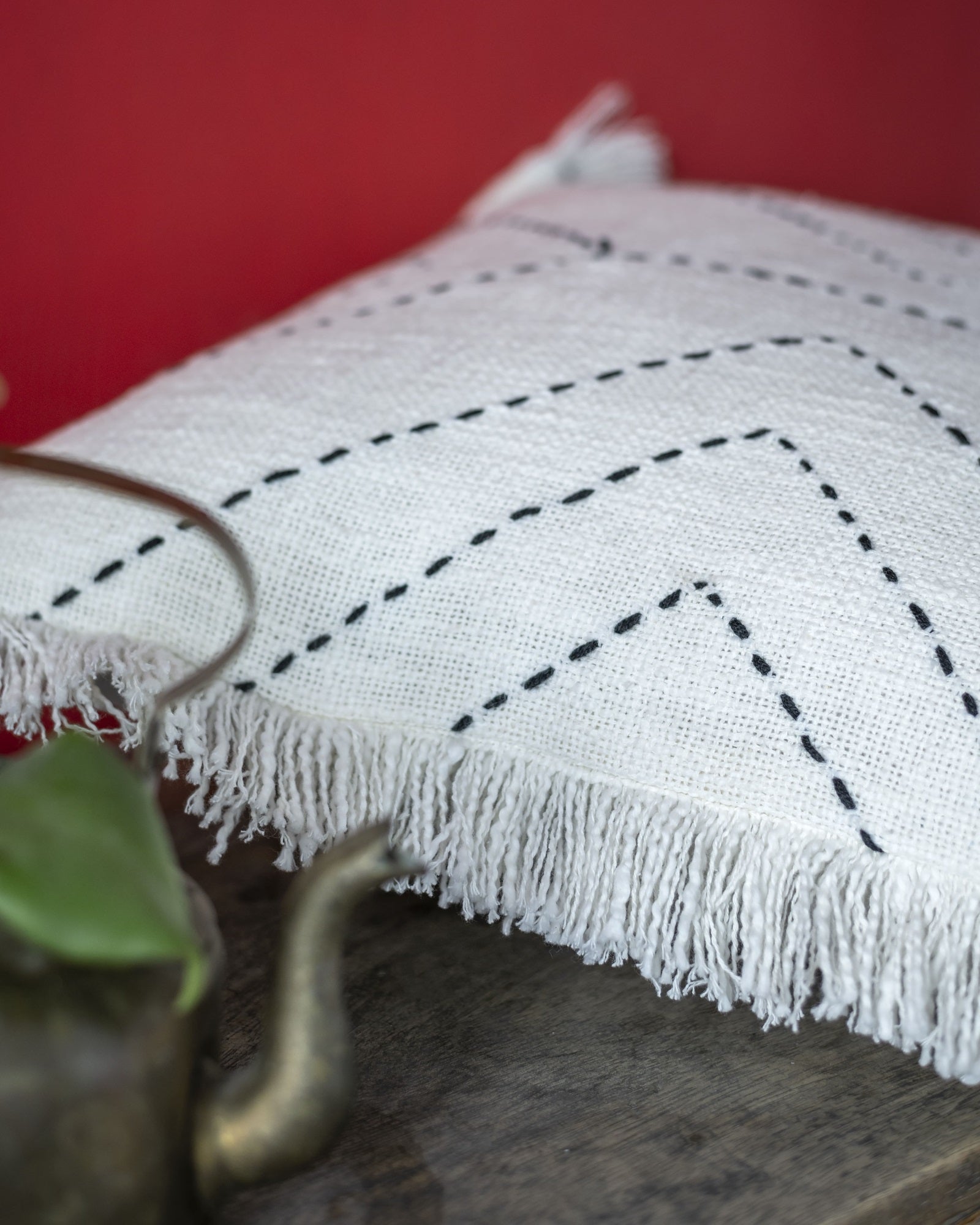 "Slate Stitch" Hand-Kantha Cotton Slub Cushion Cover