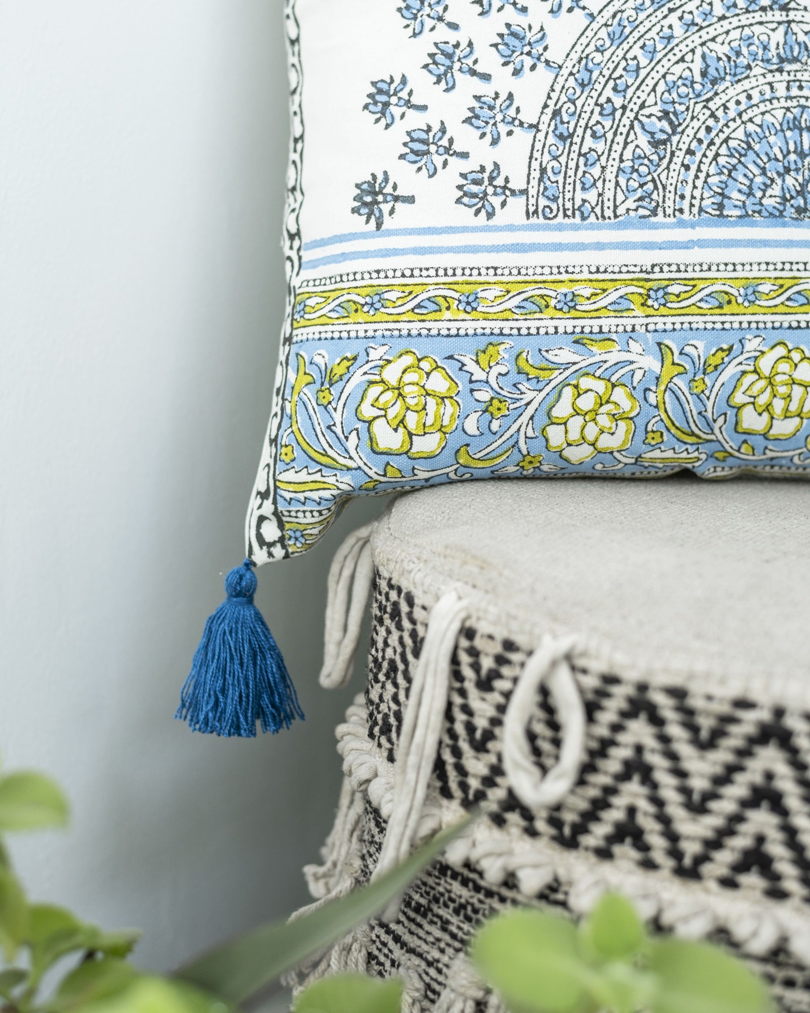 Mandala Hand Block Printed Off White Decorative Cushion Cover