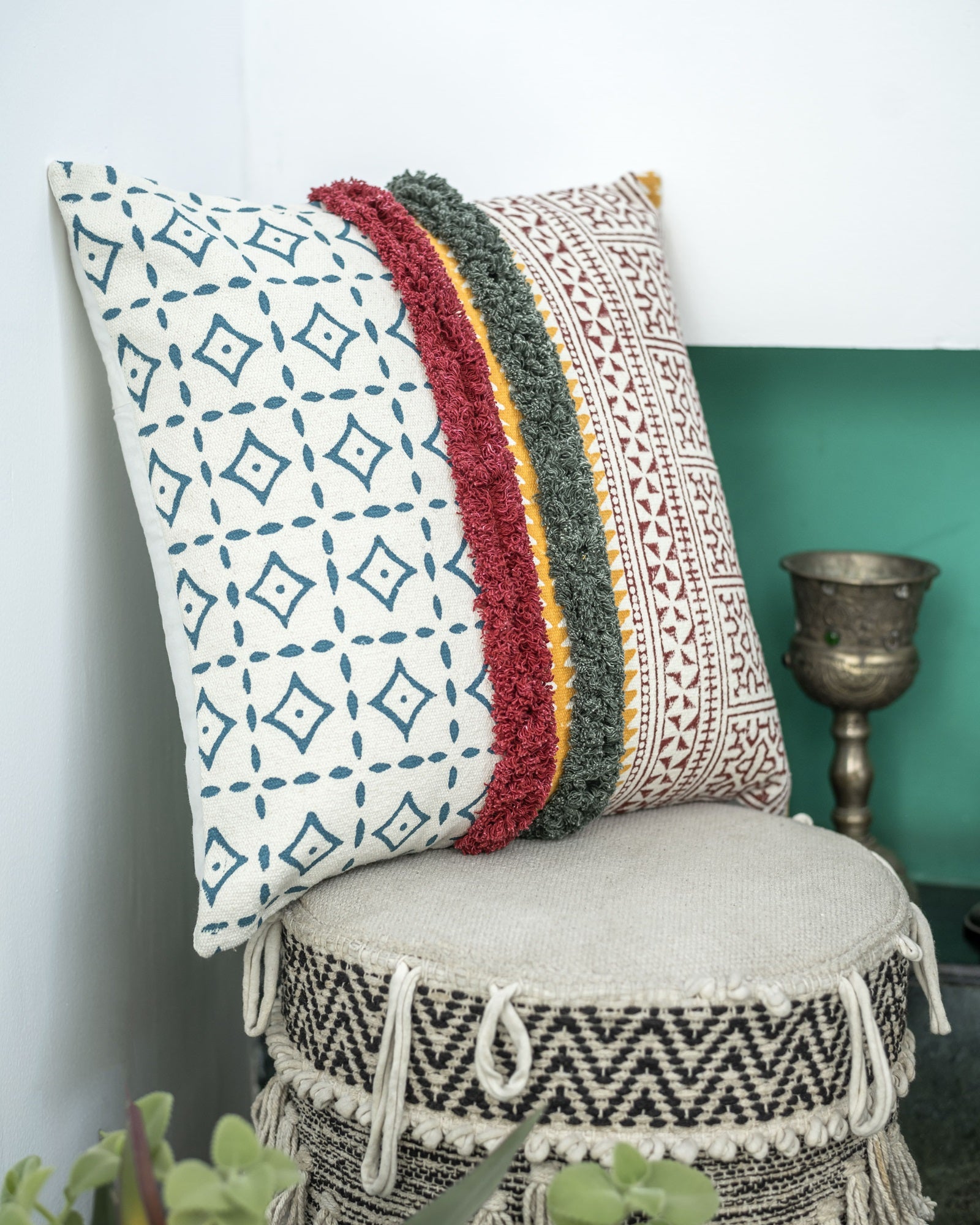 "Tribal Weave" Block Printed Cotton Cushion Cover