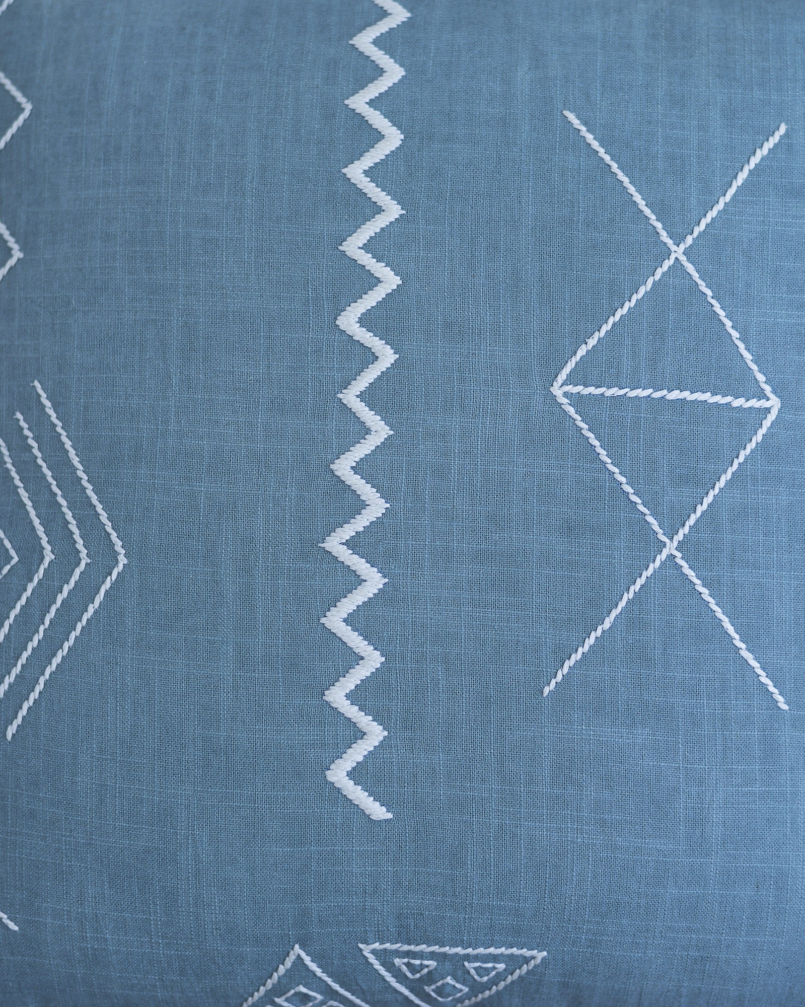 Cotton Slub Blue Embroidered Cushion Cover