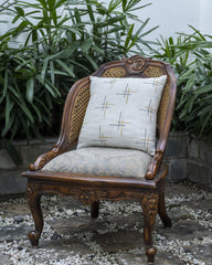 Off White Embroidered Cotton Slub Decorative Cushion Cover