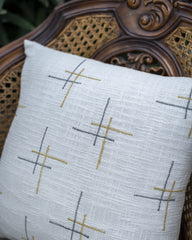 Off White Embroidered Cotton Slub Decorative Cushion Cover
