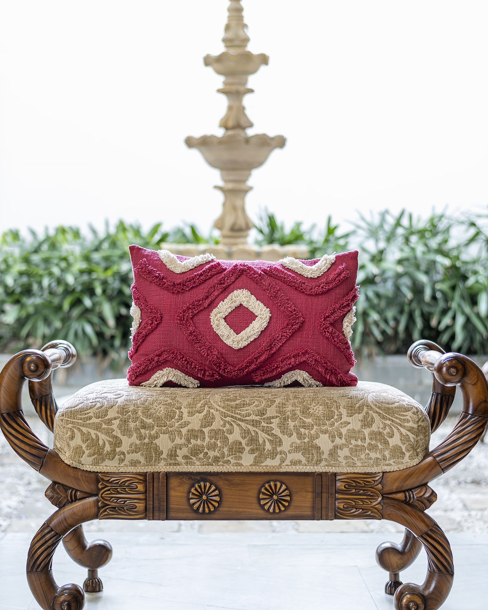 "Crimson Echo" Tufted Cotton Slub Cushion Cover
