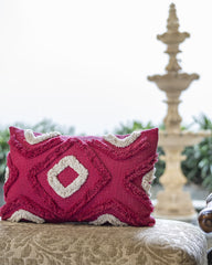"Crimson Echo" Tufted Cotton Slub Cushion Cover