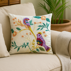 "Birdsong Garden" Hand Embroidered Cushion Cover