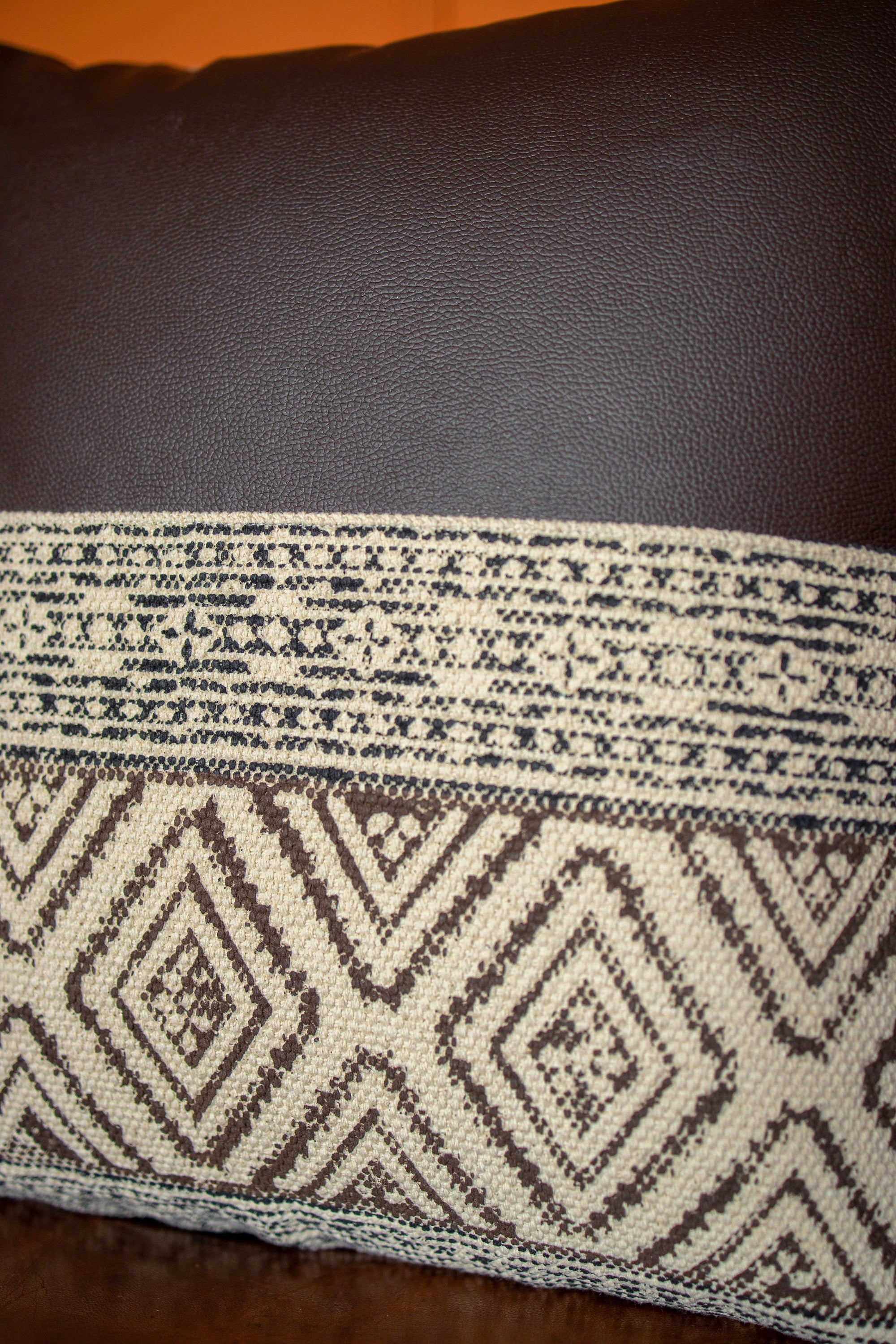 Brown & White Hand Block Print Cotton Cushion Cover 18x18 In